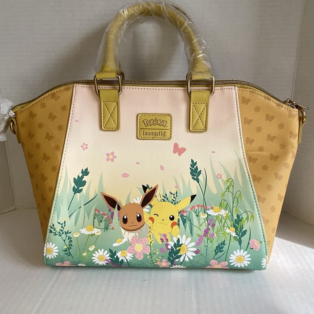 Loungefly Pokemon Eevee & Pikachu Flowers Satchel Bag Crossbody Bag New